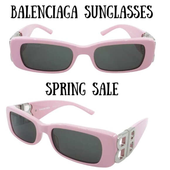 New  Womens Balenciaga Rectangular Sunglasses - Pink/Silver Spring - Picture 3 of 6